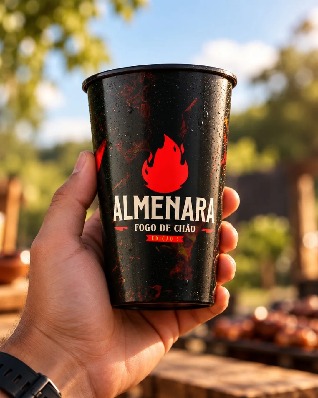 Material impresso: copo Almenara Fogo de Chão